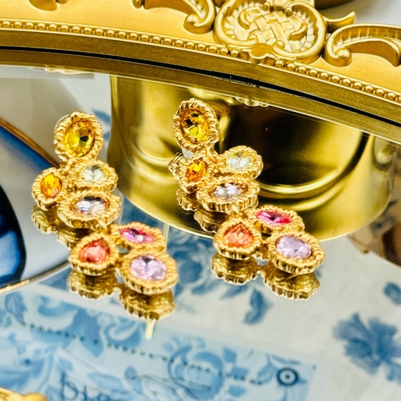 🆕 OSCAR DE LA RENTA 🧿 NWOT Lintzer Embellished Drop Earrings - Pastel Gemstone - Picture 6 of 14